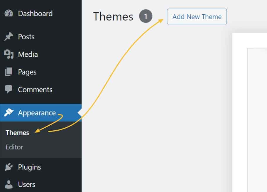 Themes listing page in WordPress dashboard