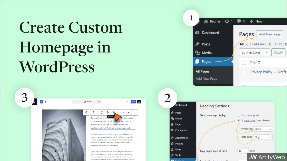 begnas theme custom homepage in wordpress