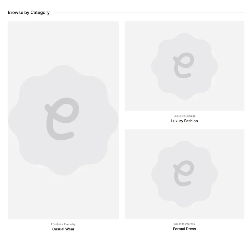 Product Categories T2S1 with a 2-column layout containing 3 categories sections