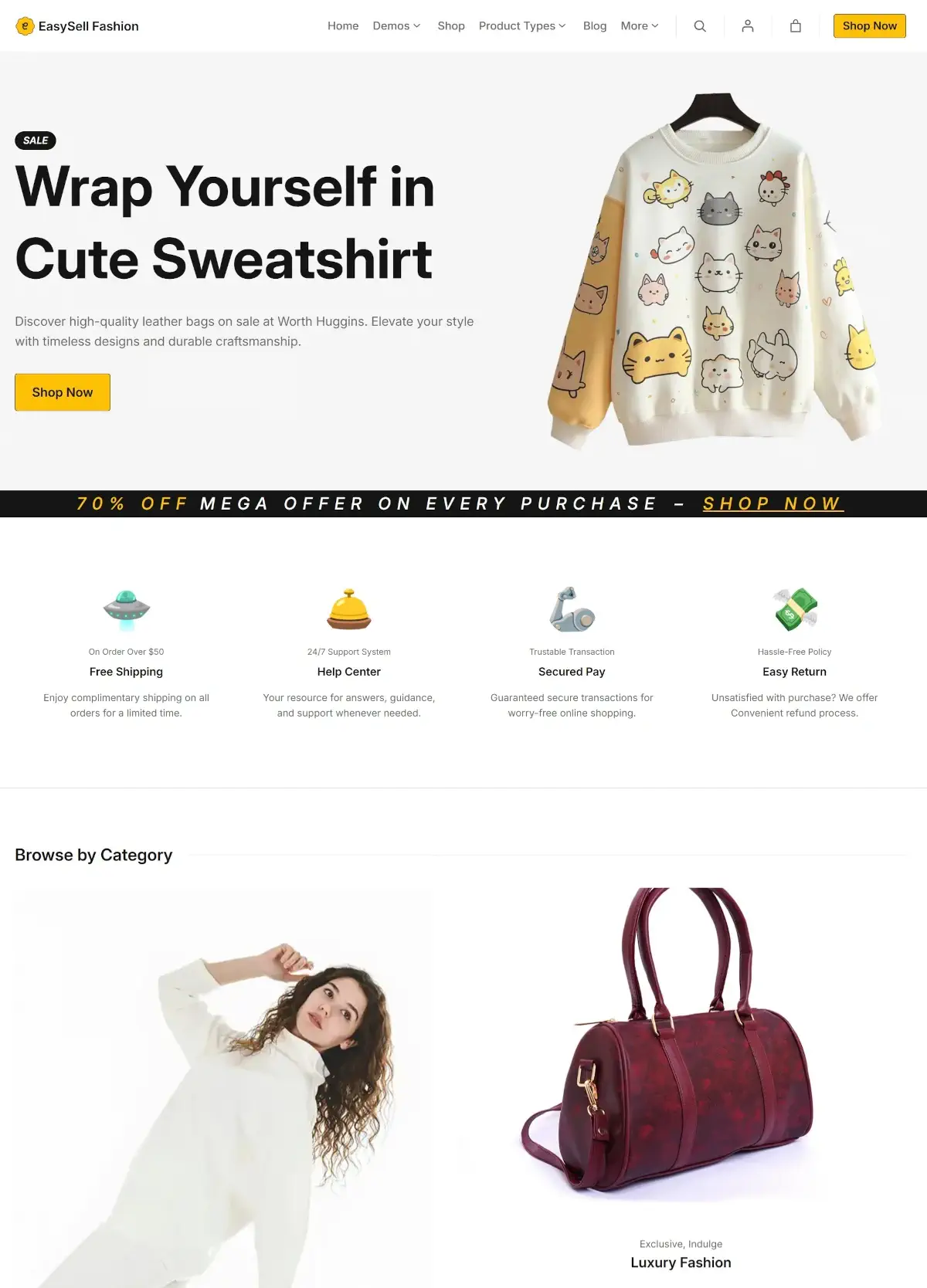 Homepage of newly introduced Fashion eCommerce Demo in EasySell theme 1.0.5