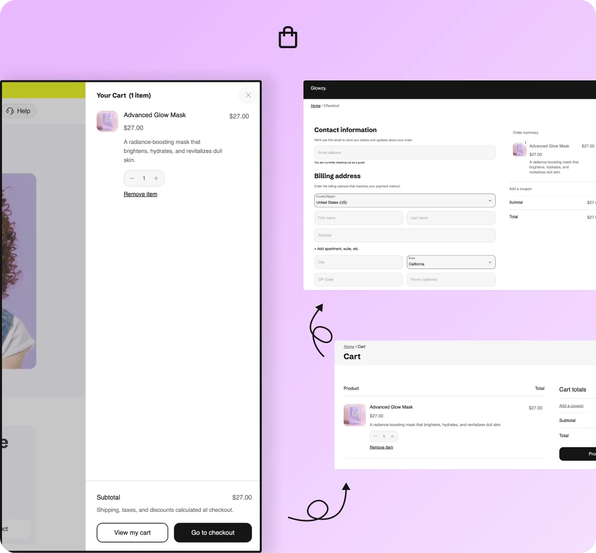 glowzy cart drawer checkout page