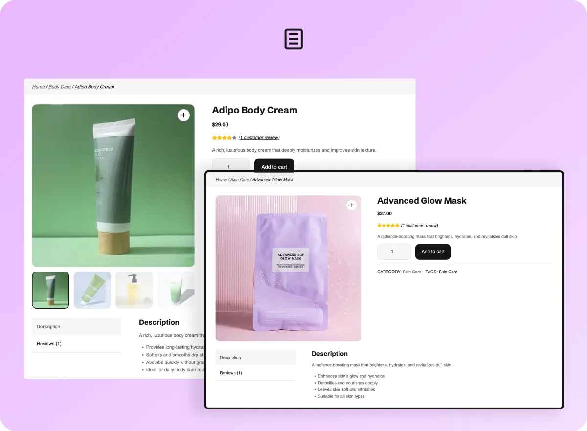 glowzy product detail page